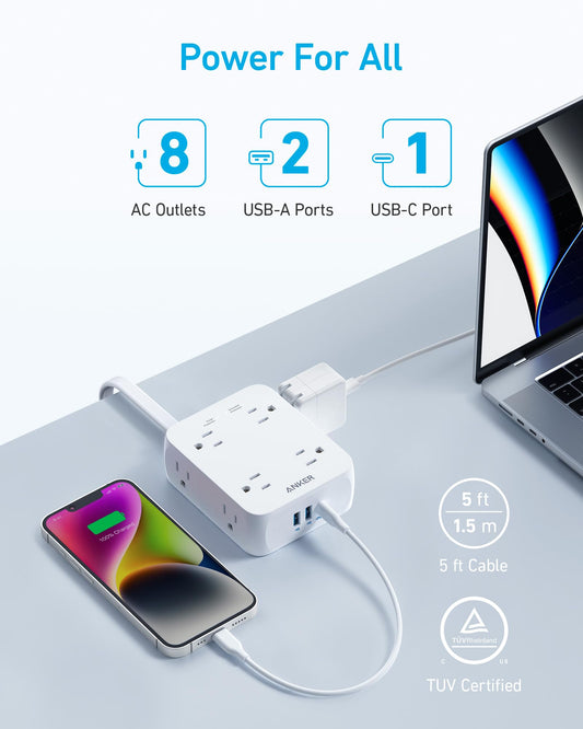 Anker 341 USB Power Strip 11-in-1 with 20W USB-C and Surge Protection