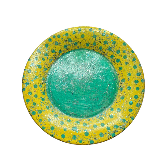 JenDore Handmade Fun Pop Dots Vanity Plate – Yellow & Green