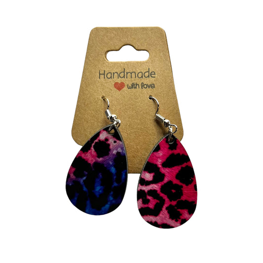 JenDore Leopard Print Wooden TearDrop Earrings