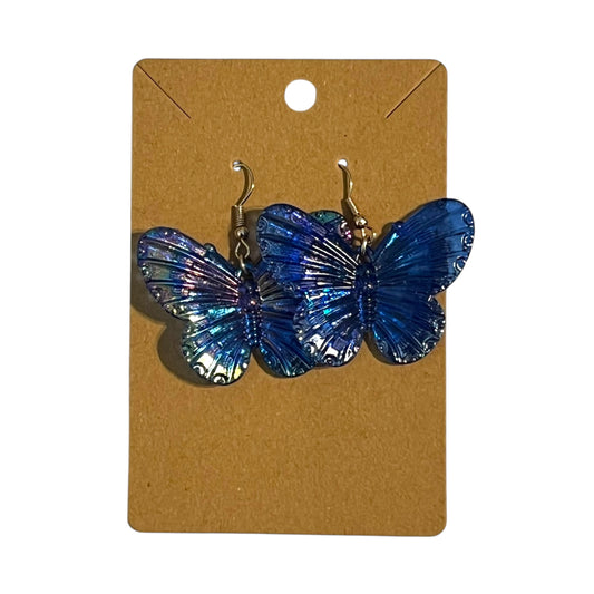 JenDore handmade blue iridescent butterfly earrings – lightweight dangle earrings inspired by anime and kawaii style