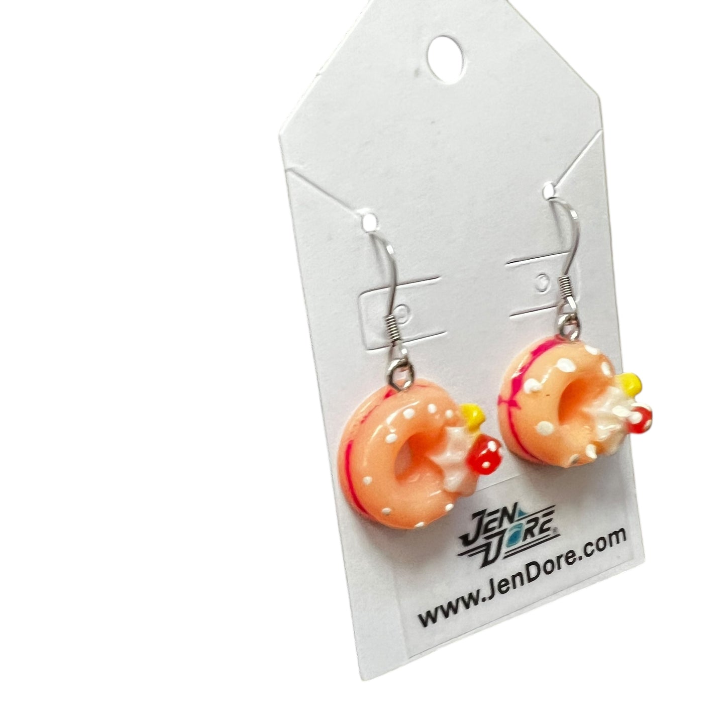 Handmade donut earrings with hypoallergenic stainless steel hooks, lightweight nickel-free dangle jewelry by JenDore.