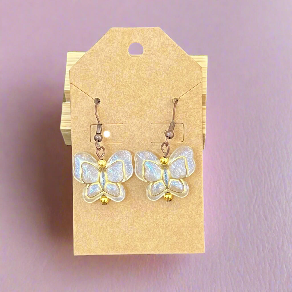 JenDore Handmade Iridescent GOld Trim Butterfly Dangle Earrings