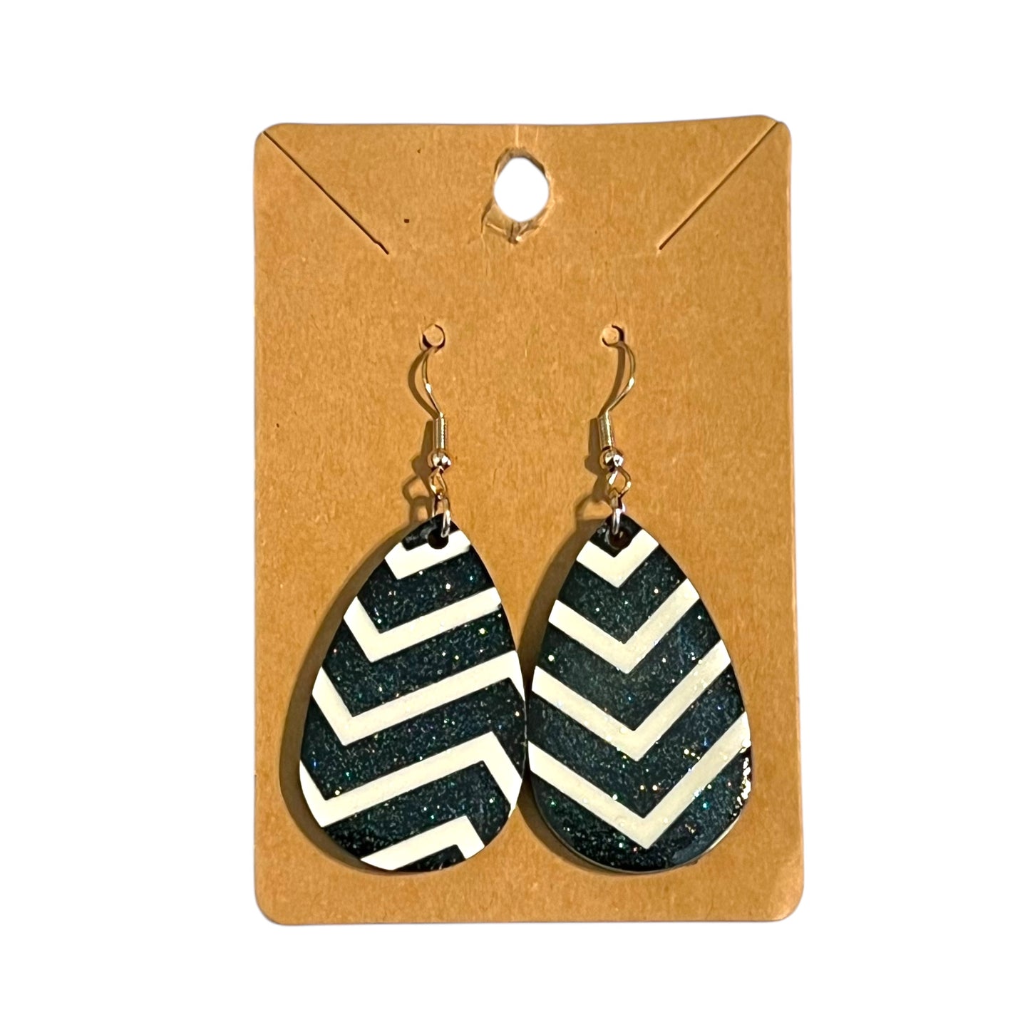 JenDore Black and White Striped Print Wooden TearDrop Earrings