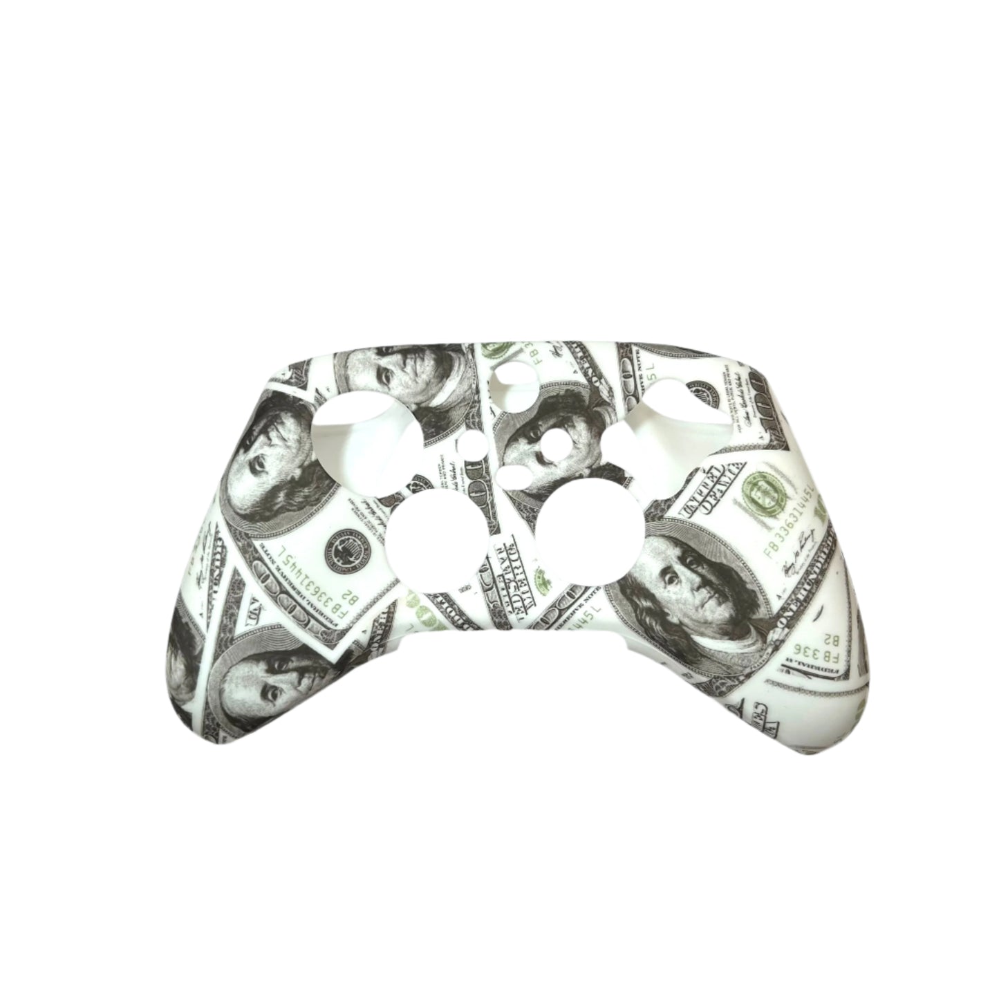 JenDore money-themed anti-slip silicone grip cover compatible with Xbox Series X wireless controllers. Features bold print, added grip, and durable silicone protection.