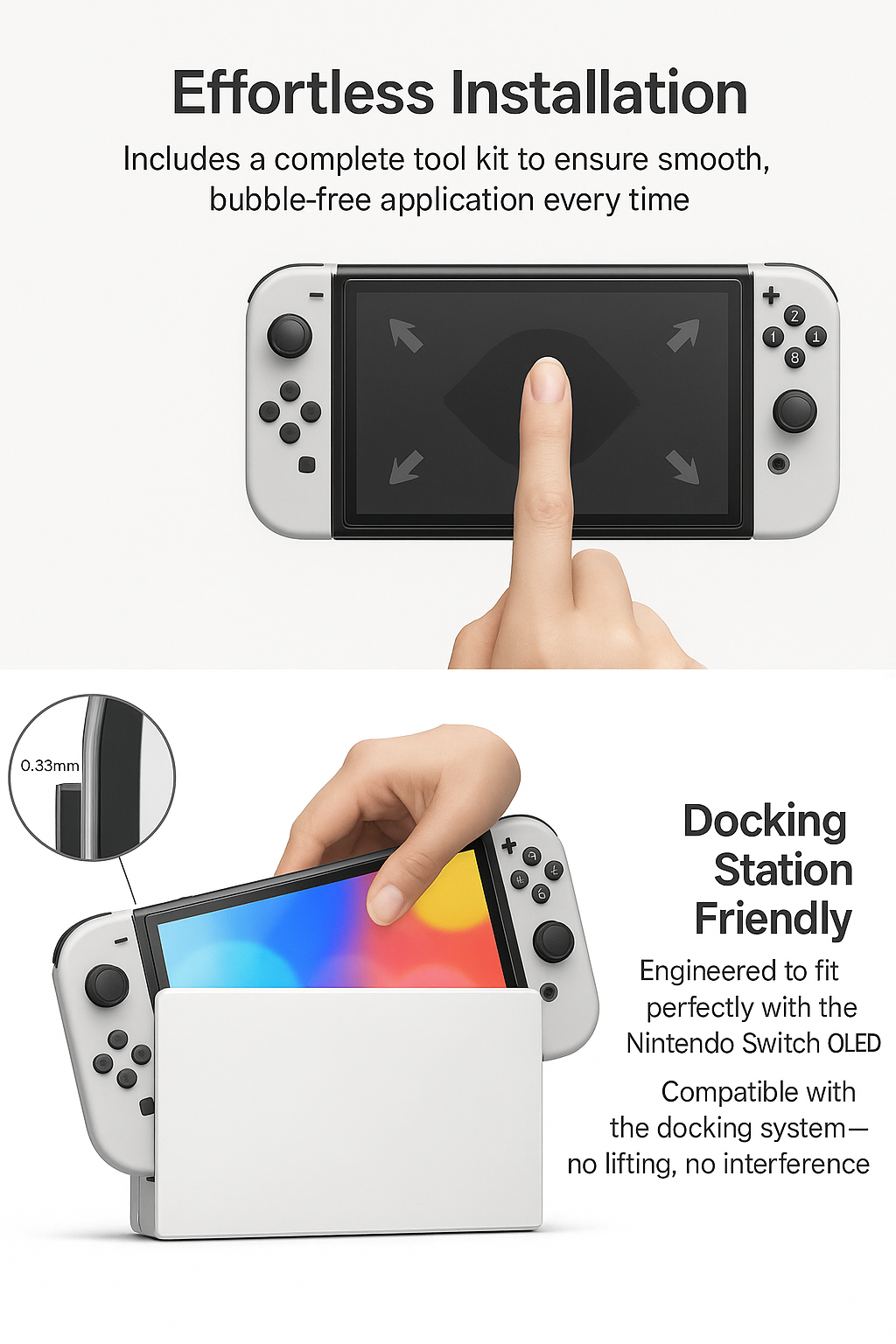 JenDore 2-Pack Tempered Glass Screen Protector for Nintendo Switch OLED – 9H Clear Glass Film