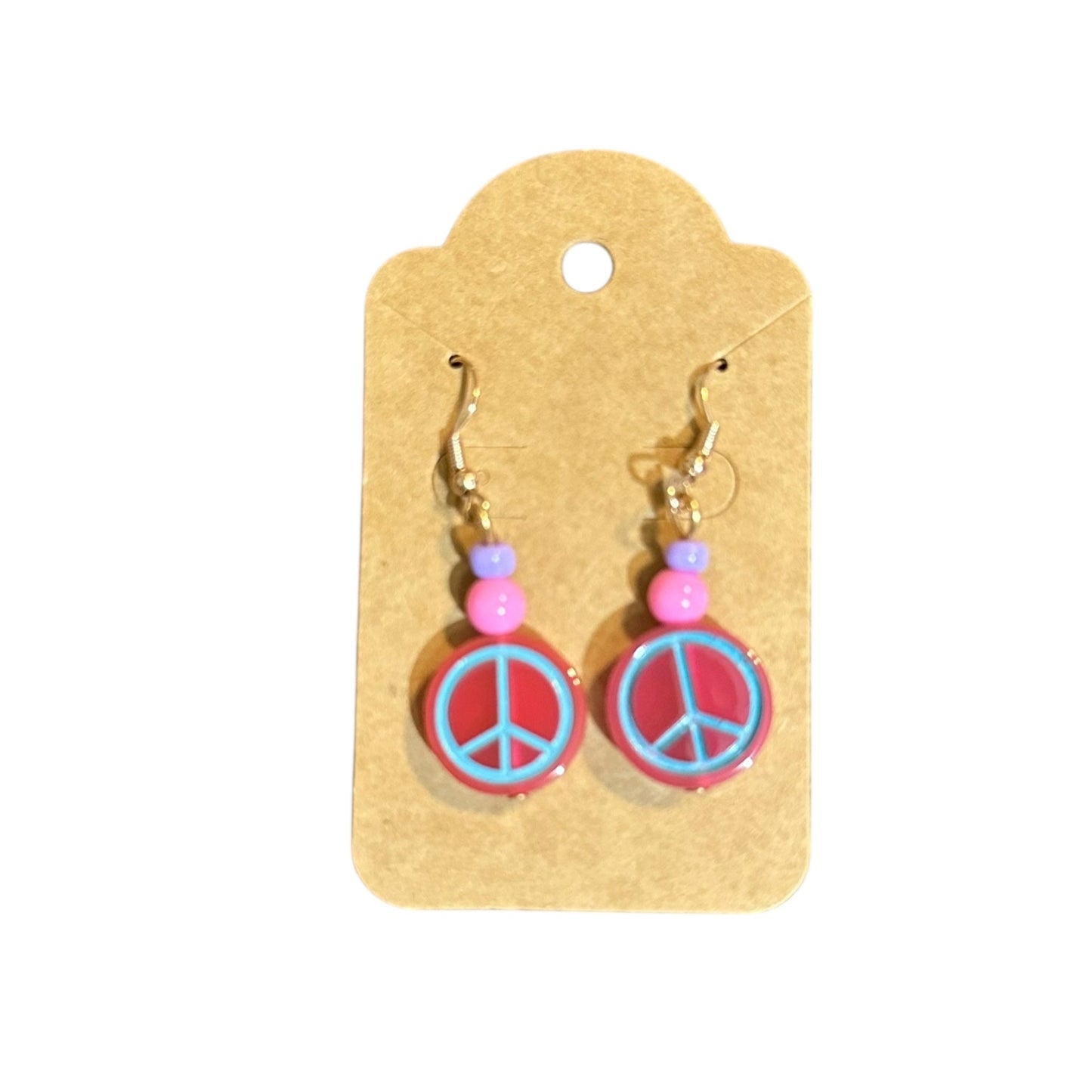 JenDore Peace Sign Pink Blue Dangle Earrings