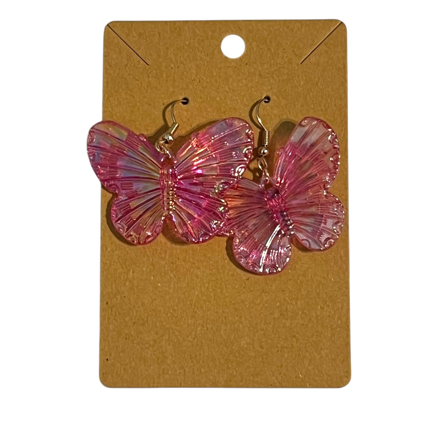 JenDore handmade pink iridescent butterfly earrings – lightweight dangle earrings inspired by anime and kawaii style