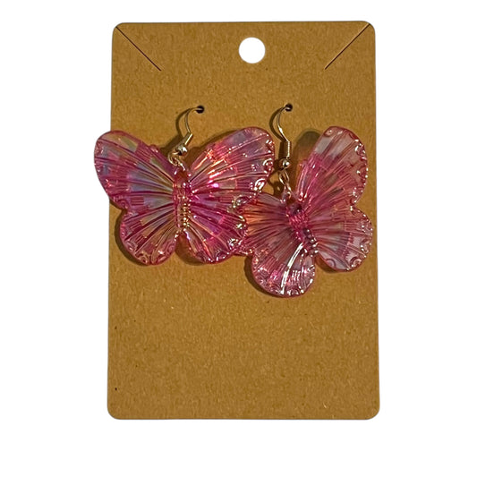 JenDore handmade pink iridescent butterfly earrings – lightweight dangle earrings inspired by anime and kawaii style