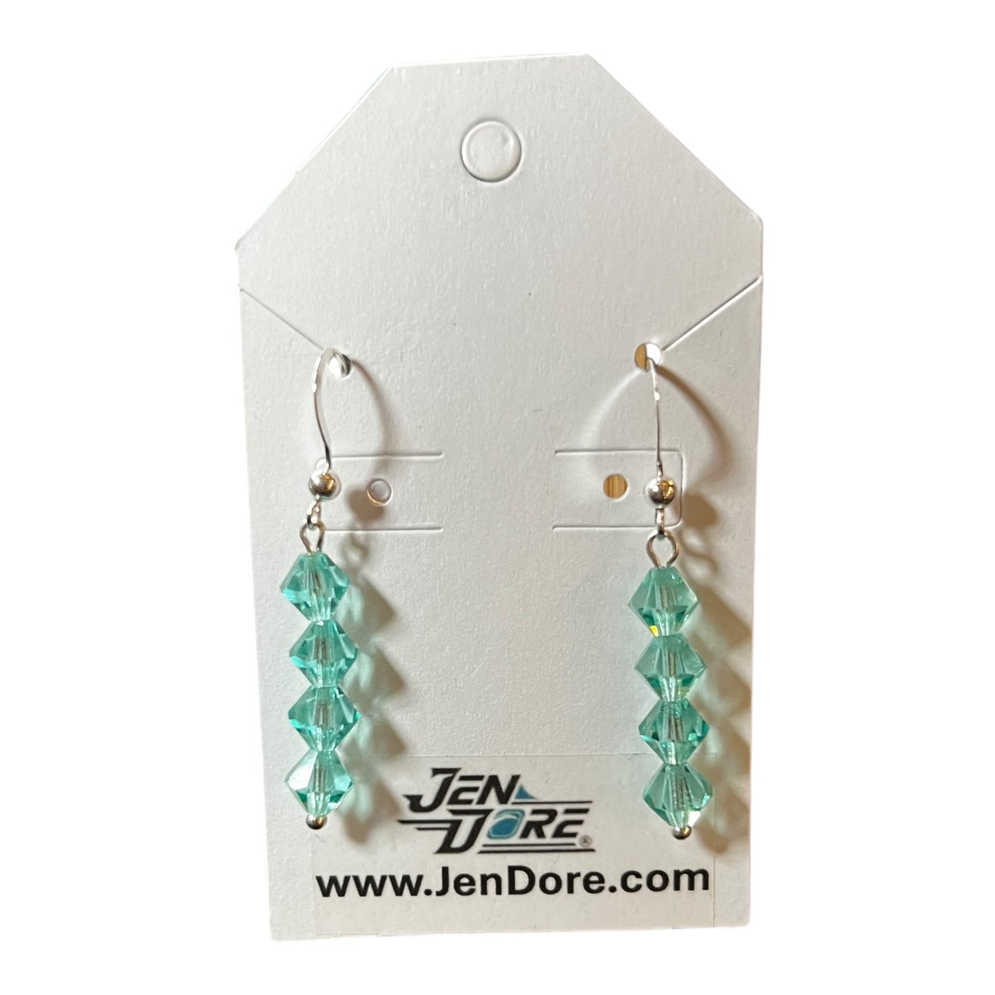 JenDore sterling silver hook dangle earrings with Caribbean Sea Czech crystal bicones