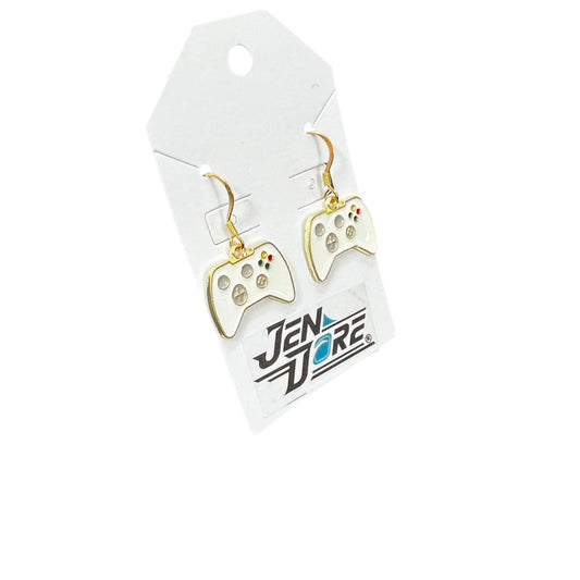 JenDore Handmade White Gaming Controller 18K Gold Plated Stainless Steel Earrings Hypoallergenic Lightweight Jewelry