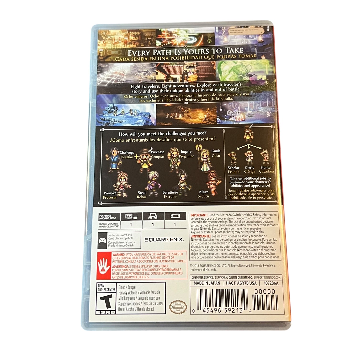 Used Octopath Traveler Nintendo Switch game with original case, preowned and tested, available from JenDore in Norfolk, VA.