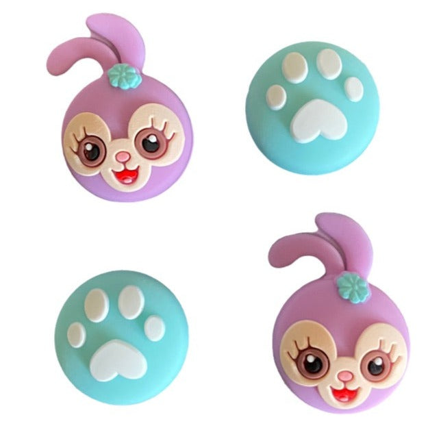 Jendore Bleu Violet Anime Dessins Animés Pattes 4Pcs Capuchons de Poignée en Silicone pour Nintendo Switch