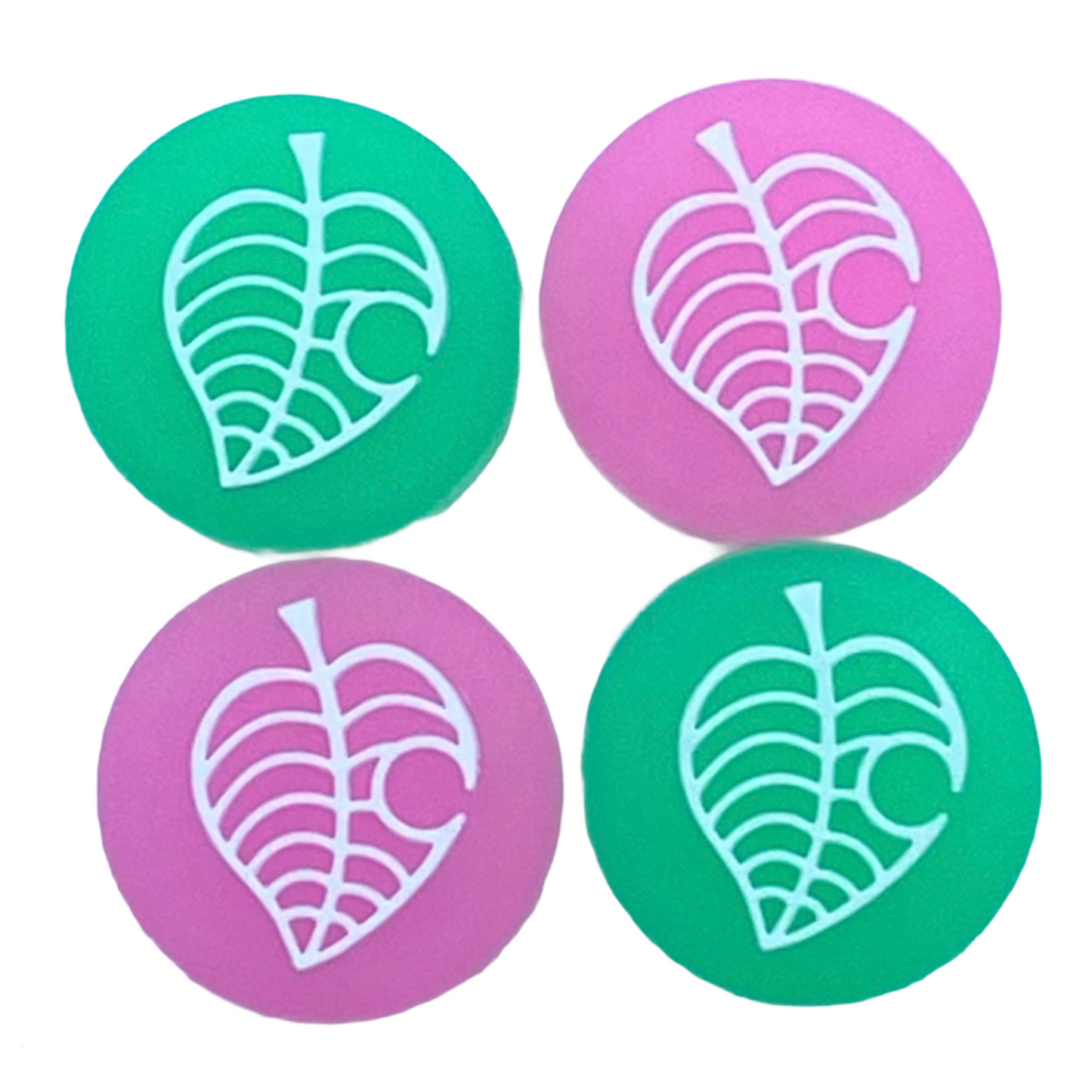 JenDore Pink Green 4Pcs Leaf Silicone Thumb Grip Caps for Nintendo Switch