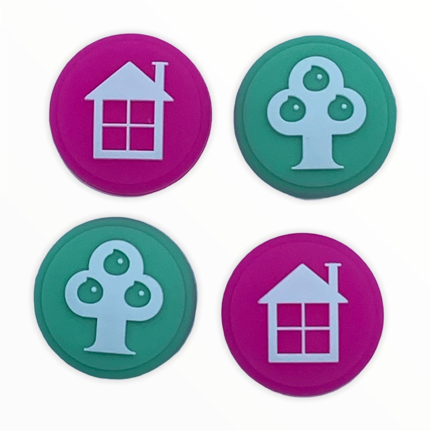 JenDore Pink House & Green Tree 4 tapas de silicona para agarre de pulgar para Nintendo Switch