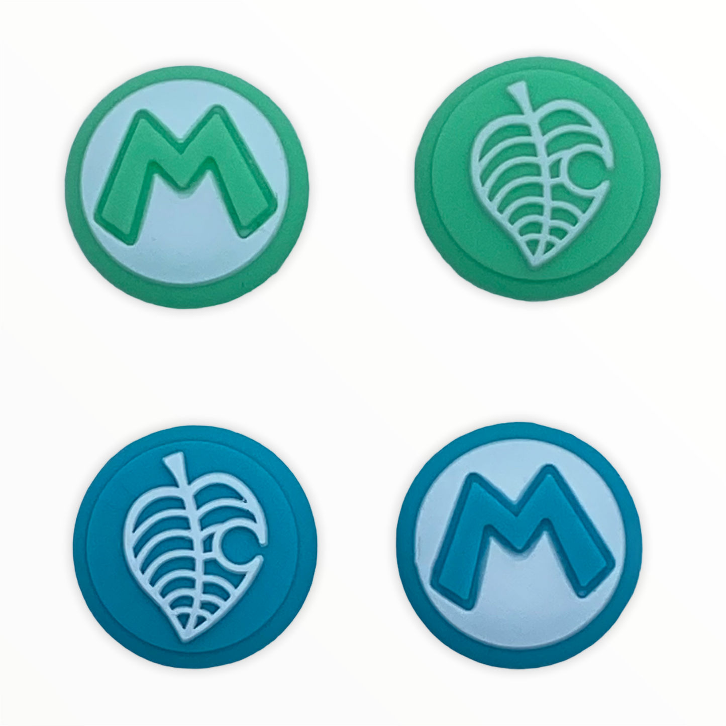Jendore Bleu Vert Lettre M Leafs 4Pcs Capuchons de Poignée en Silicone pour Nintendo Switch & NS Lite