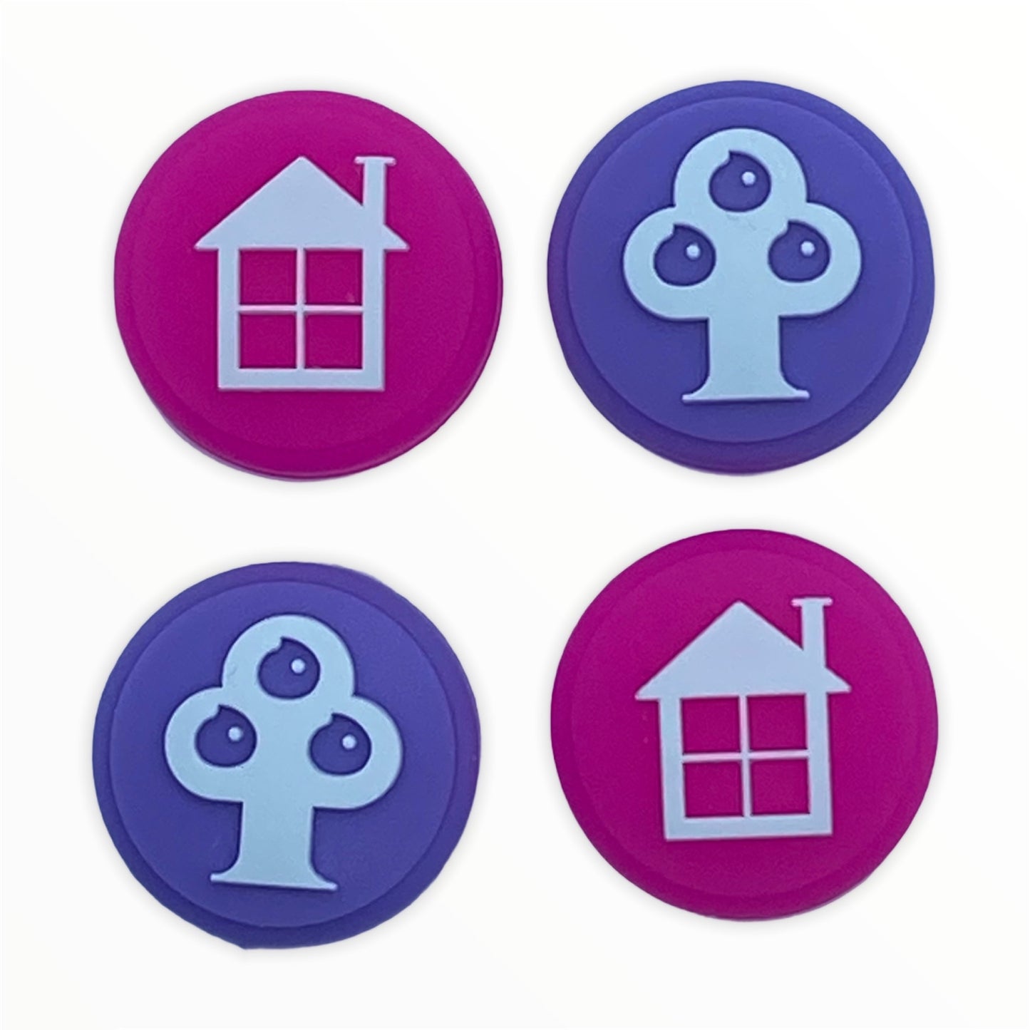 JenDore Pink House & Purple Tree 4 tapas de silicona para agarre de pulgar para Nintendo Switch