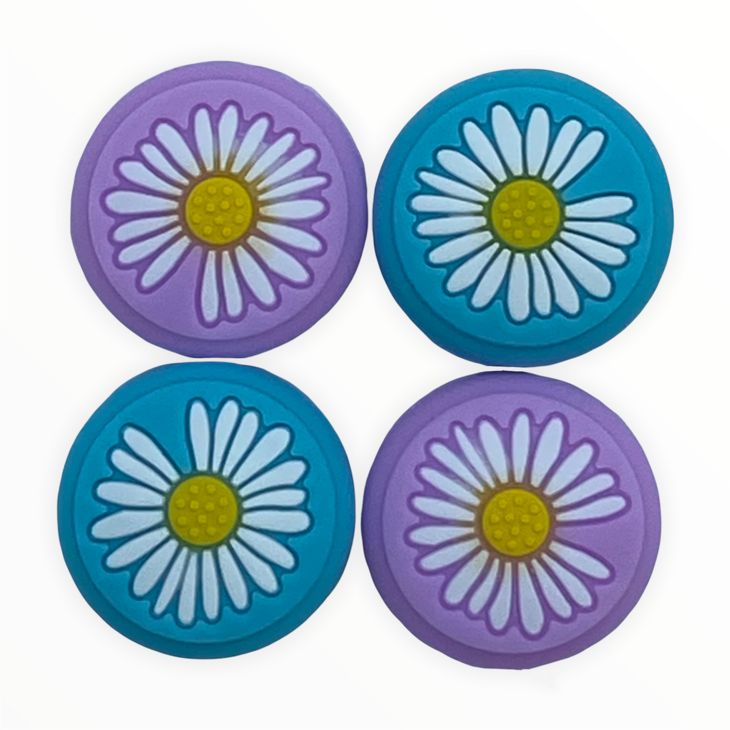JenDore Purple & Blue 4Pcs Flower Silicone Thumb Grip Caps for Nintendo Switch