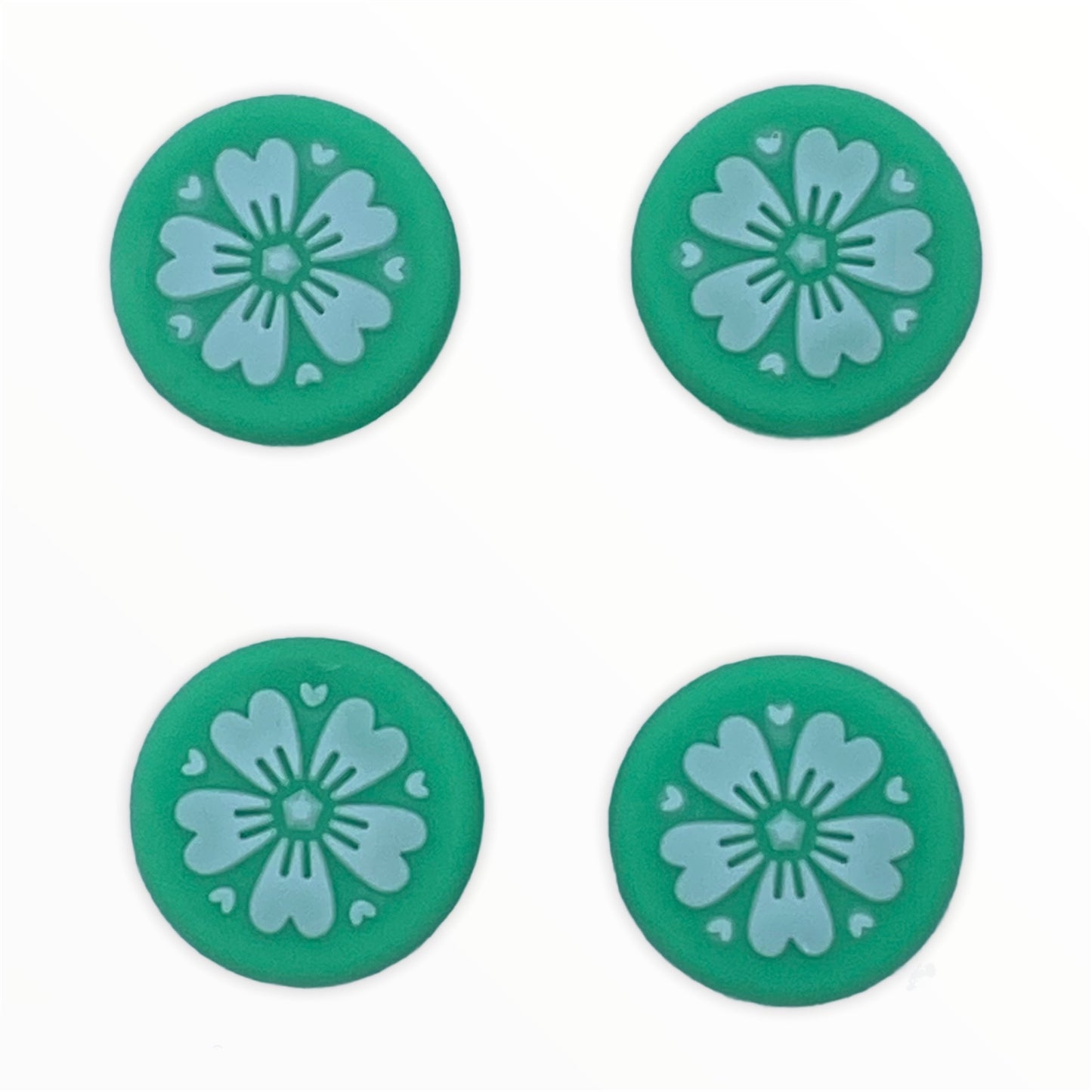JenDore Green Sakura Flowers 4Pcs Silicone Thumb Grip Caps for Nintendo Switch