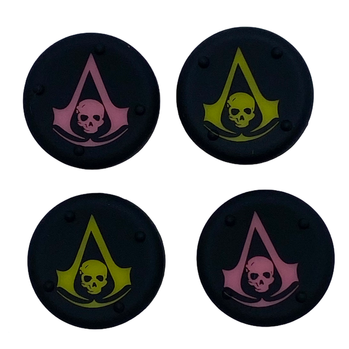 JenDore Pink Yellow Skulls 4Pcs Silicone Thumb Grip Caps for Nintendo Switch Pro , PS5 , PS4 , and Xbox 360 Controller