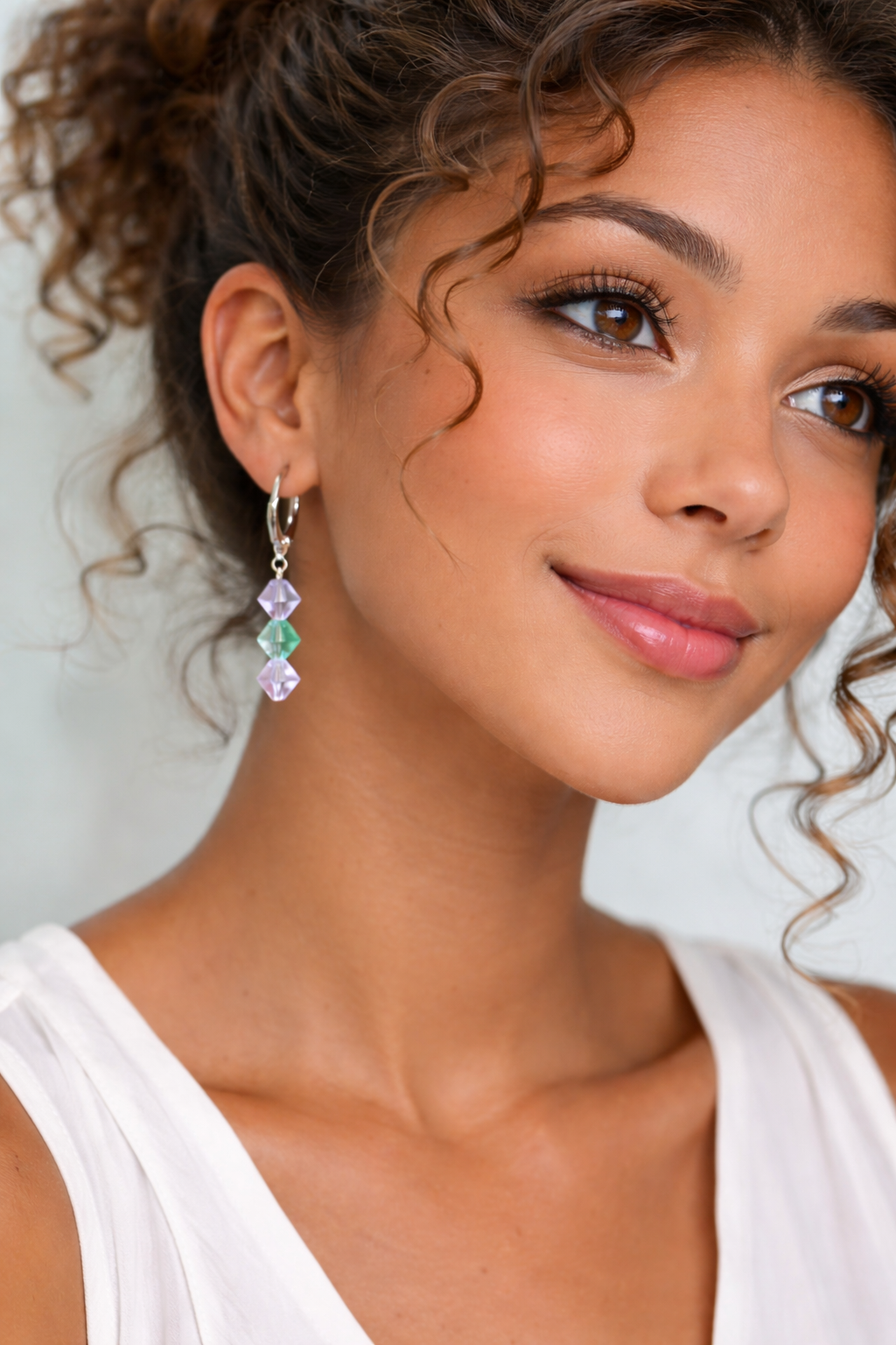 Sterling silver lever back earrings worn on ear for sensitive ears, handmade by JenDore