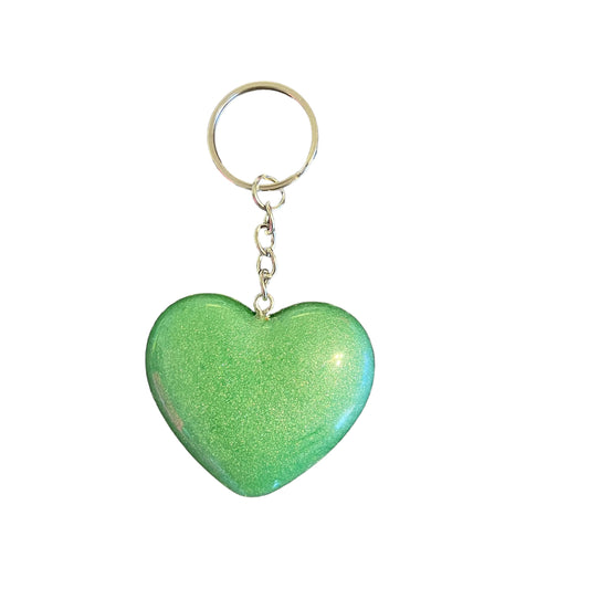 Image: Shimmering Love Glam Hearts: JenDore Handmade Solid Green Sparkle Resin Keychain