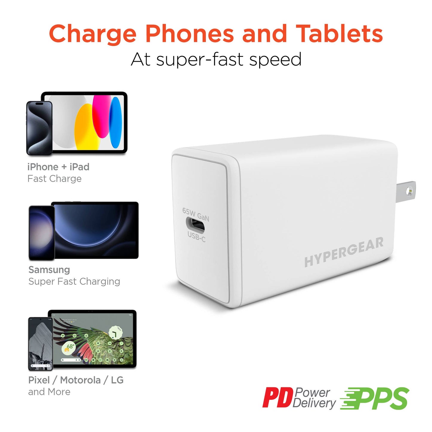 HyperGear SpeedBoost 65W USB-C PD GaN Laptop Wall Charger with PPS