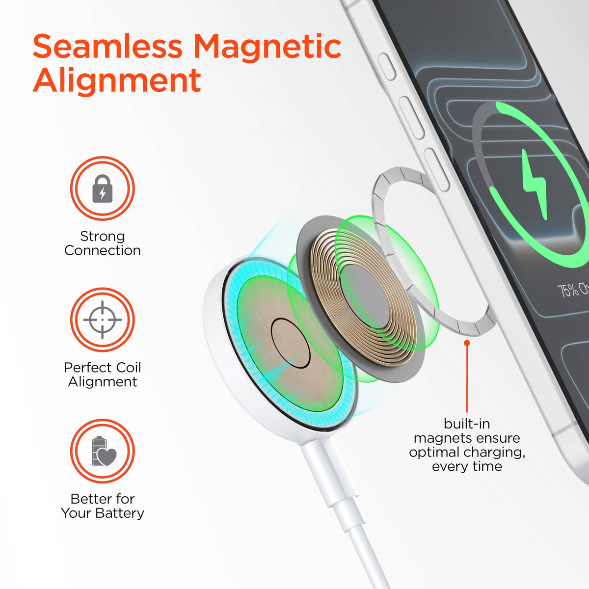 HyperGear MaxCharge 15W Qi2 Magnetic Wireless Fast Charger with 6ft USB-C Cable