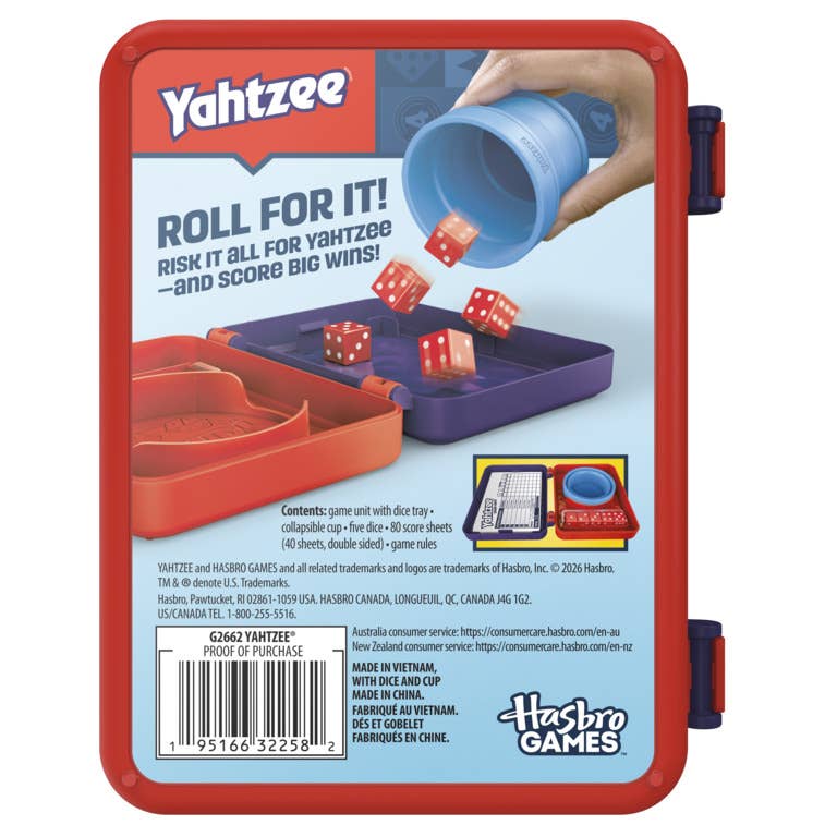 Official Hasbro Gaming Yahtzee Dice Game with Travel Storage Case – G2662