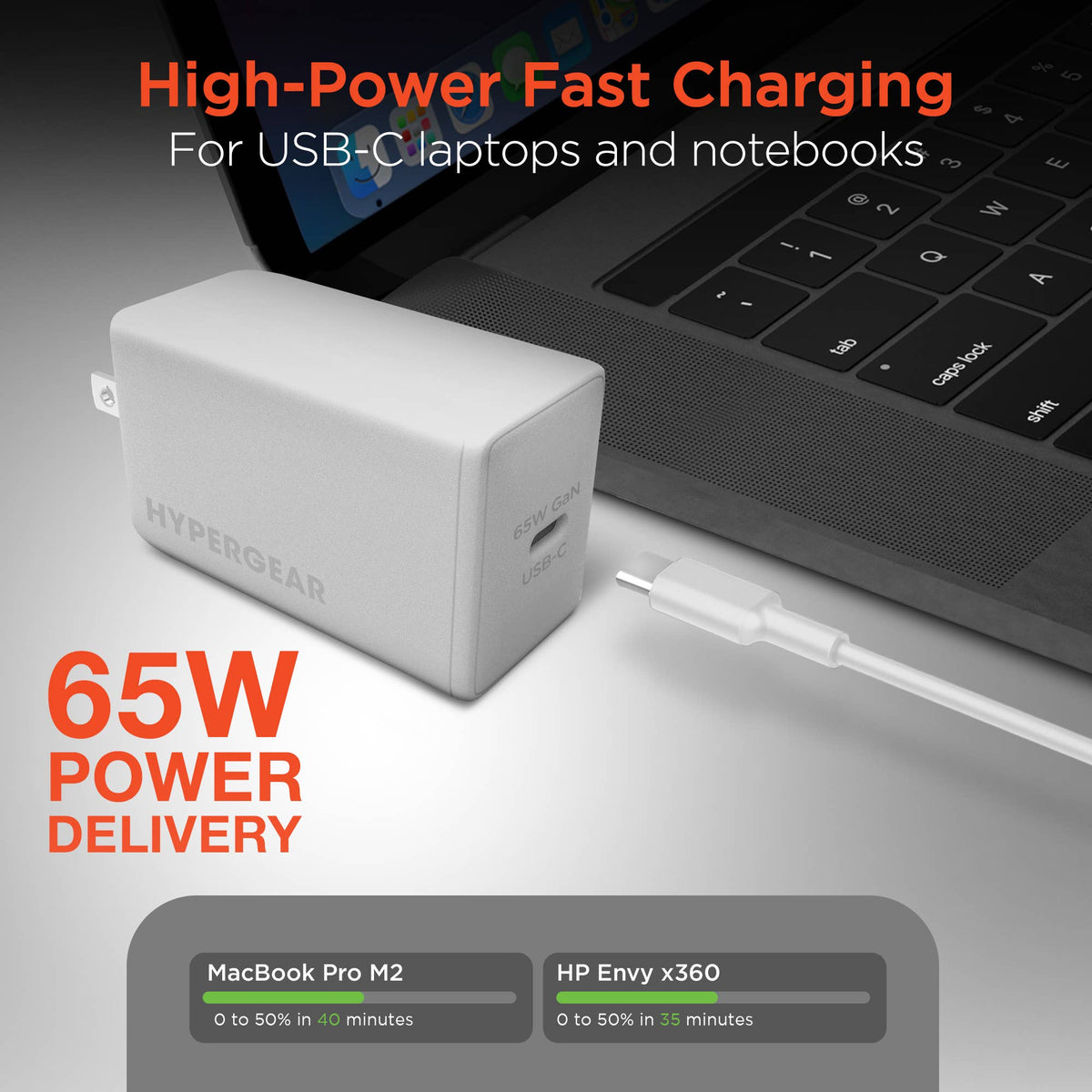 HyperGear SpeedBoost 65W USB-C PD GaN Laptop Wall Charger with PPS
