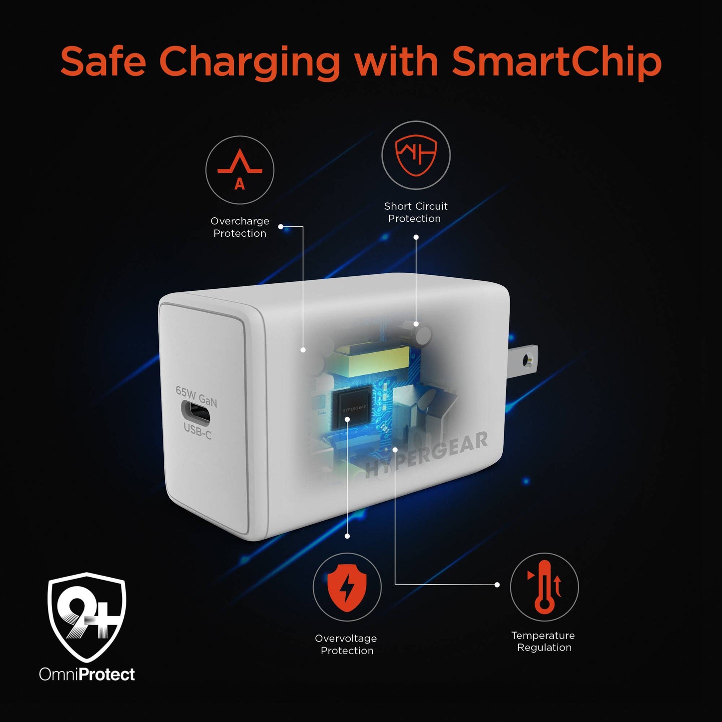 HyperGear SpeedBoost 65W USB-C PD GaN Laptop Wall Charger with PPS