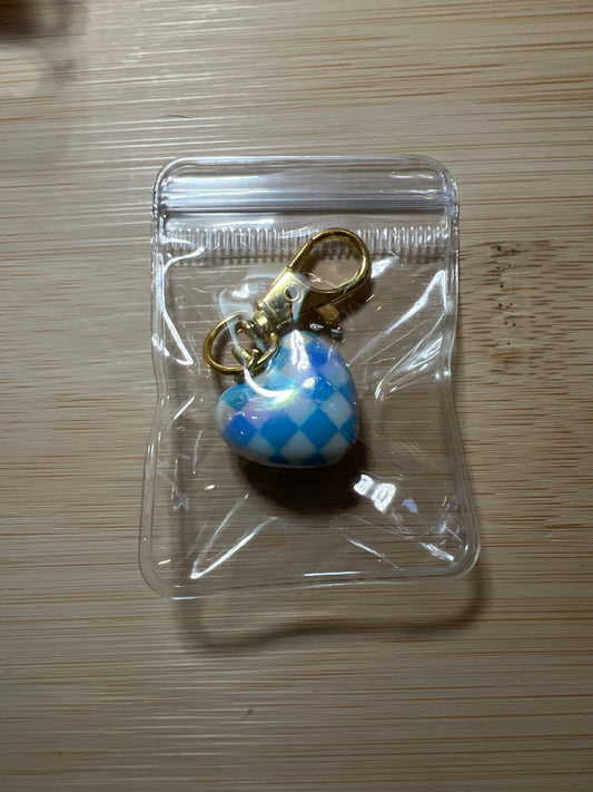 JenDore Handmade Blue Checkered Heart Bag Charm