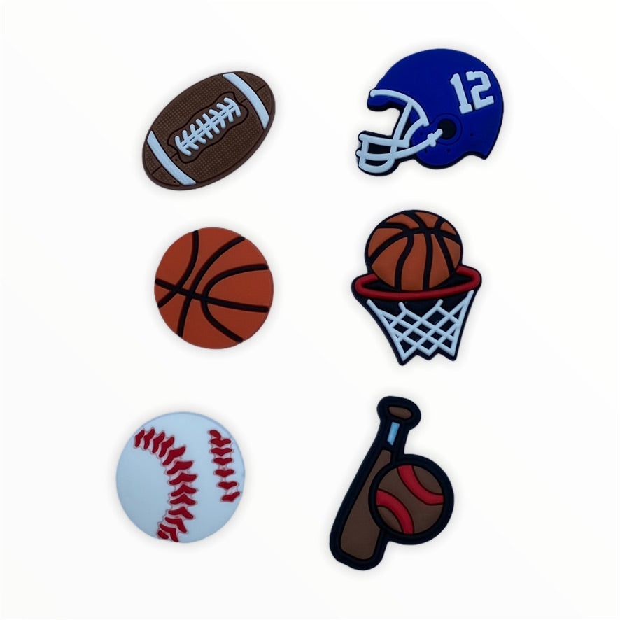 JENDORE 6 pcs Lot Sports Football Baseball Basketball Shoe Charms for Bracelets or Clogs