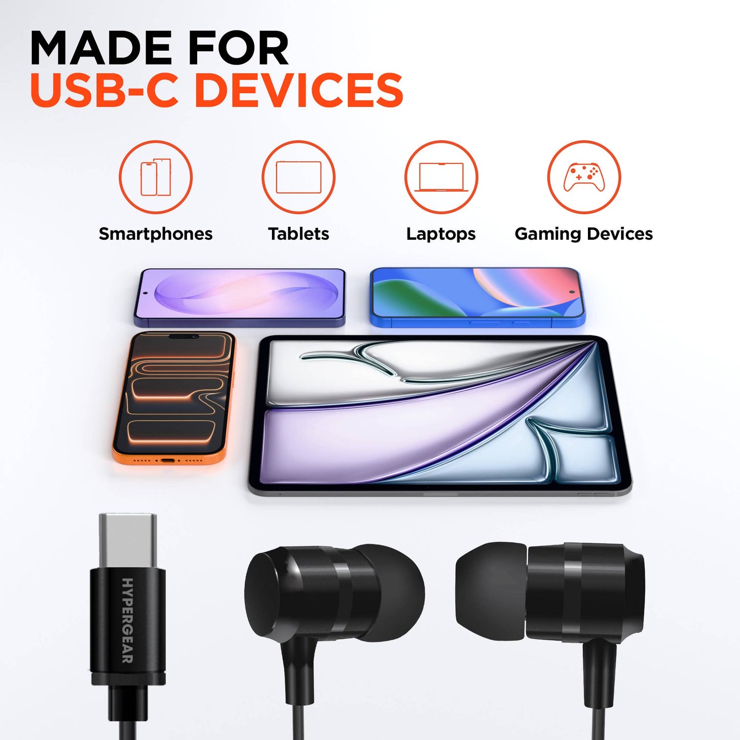HyperGear Wired USB-C High-Fidelity Metal Earbuds with DAC – Black