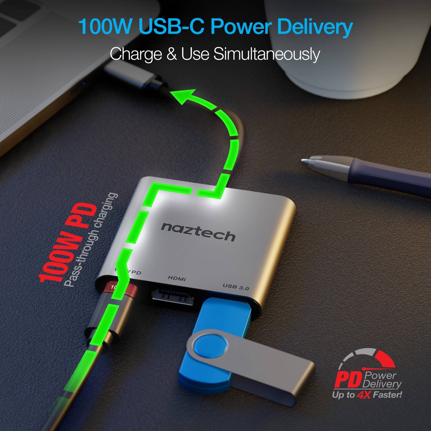HyperGear MaxDrive 3 Universal USB-C Hub – 100W PD, 4K HDMI & USB 3.0 – Space Gray