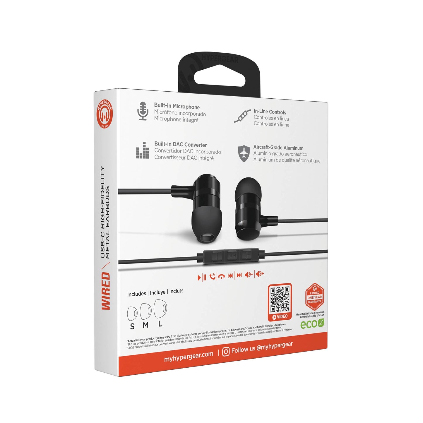 HyperGear Wired USB-C High-Fidelity Metal Earbuds with DAC – Black