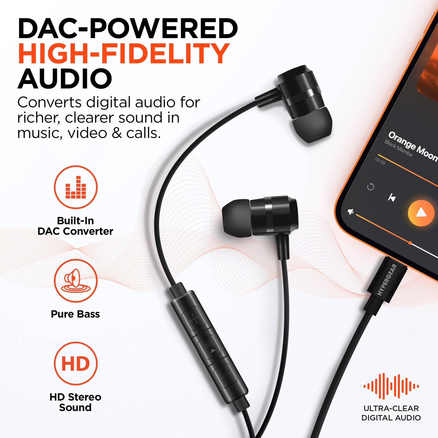 HyperGear Wired USB-C High-Fidelity Metal Earbuds with DAC – Black