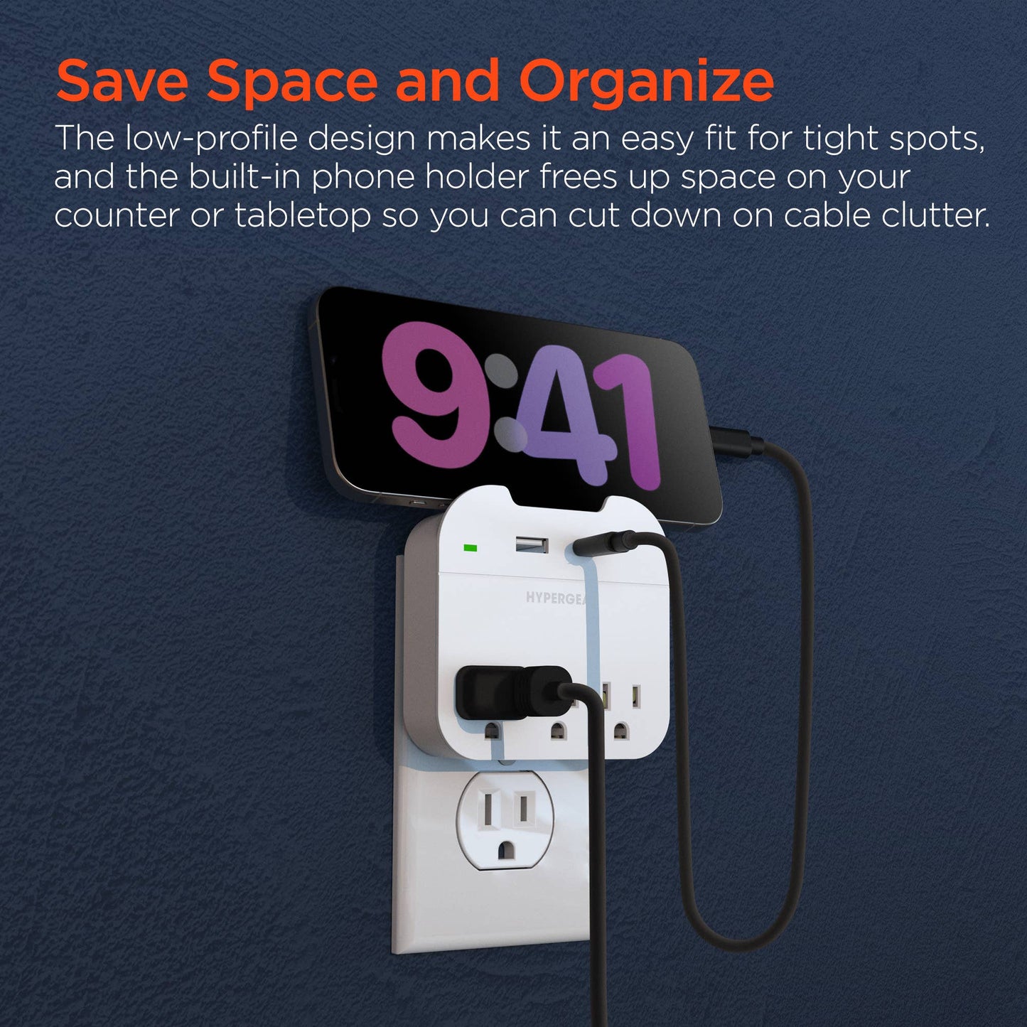 HyperGear Multi Plug 5-Device Wall Outlet Extender with USB-C & USB-A – White