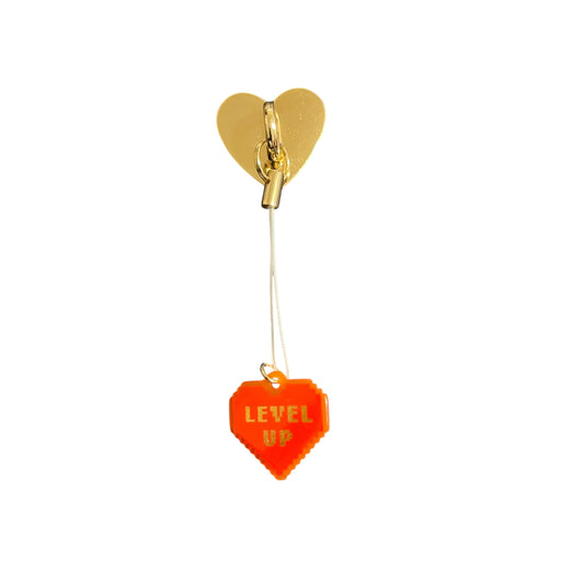JenDore Handmade Red Heart Level Up Phone Charm – Gamer Edition with Gold Mount