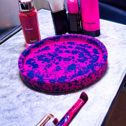 JenDore Handmade Hot Pink & Blue Splatter Chaos Circular Ceramic Vanity Tray