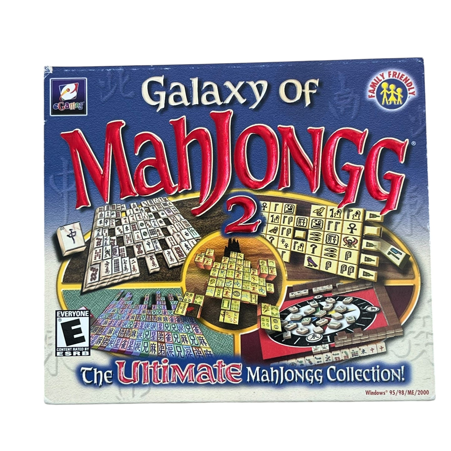 Galaxy of Mahjongg: The Ultimate Mahjongg Collection board game box, featuring a blue cover with large red and white title text and game graphics.