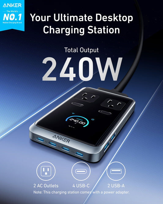 Anker Prime Charging Station 8-in-1 240W Multi-Device Fast Charger with USB-C USB-A and AC outlets