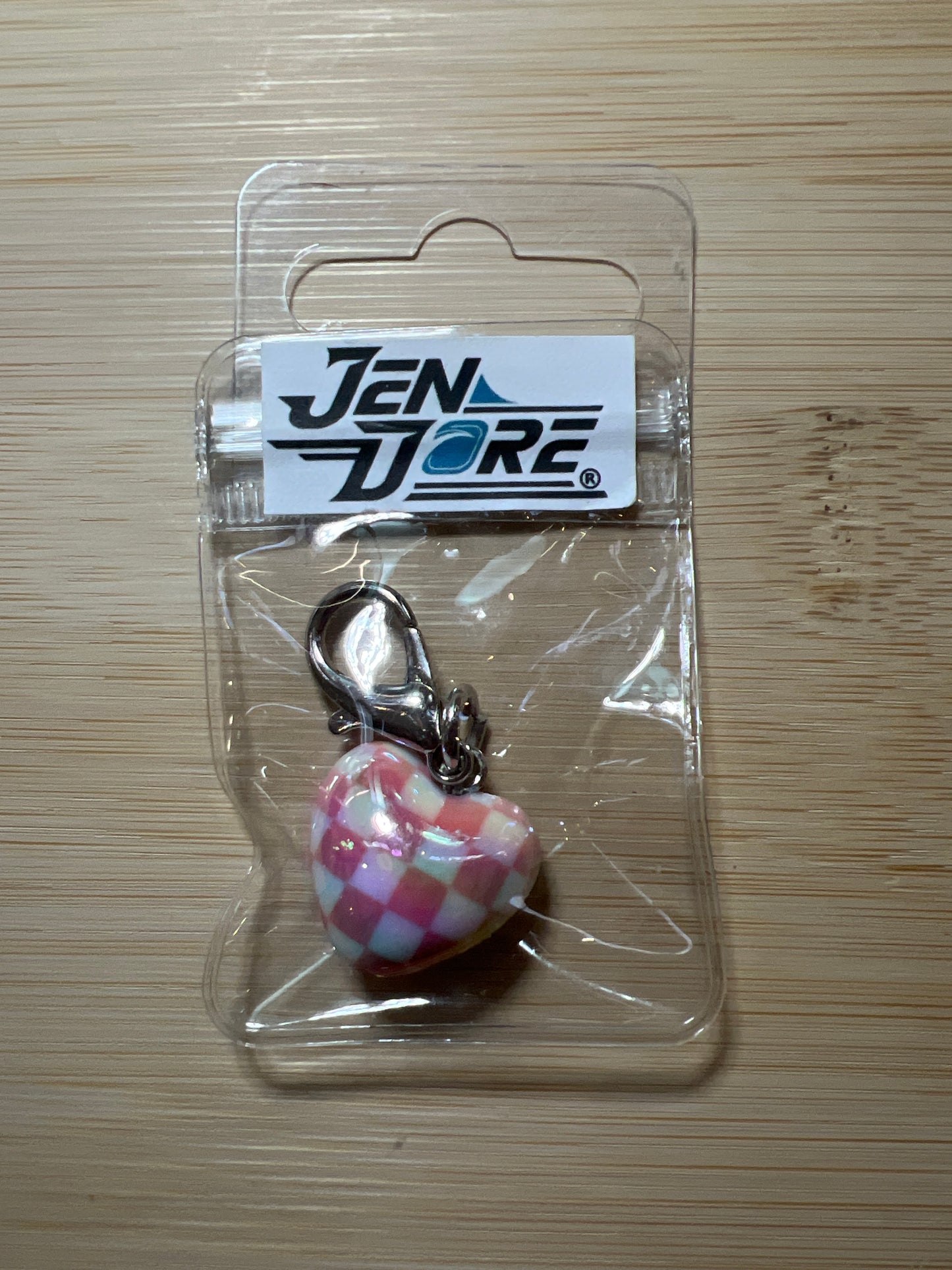 JenDore Handmade Pink Checkered Heart Bag Charm
