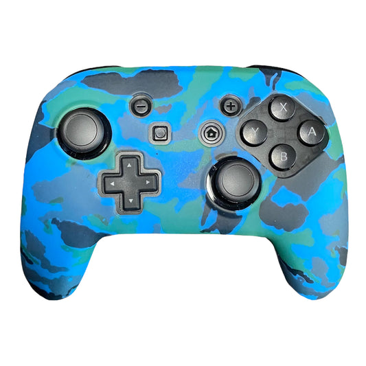 JenDore Pro Controller Coque en silicone camouflage bleu vert compatible avec Nintendo Switch 