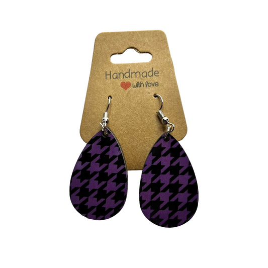JenDore Purple Print Wooden TearDrop Earrings