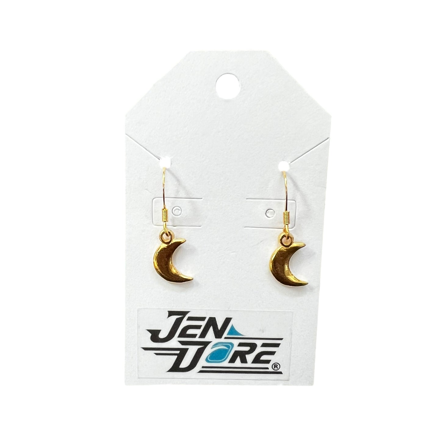 Handmade moon earrings with 18K gold plated stainless steel hooks, hypoallergenic lightweight jewelry by JenDore.