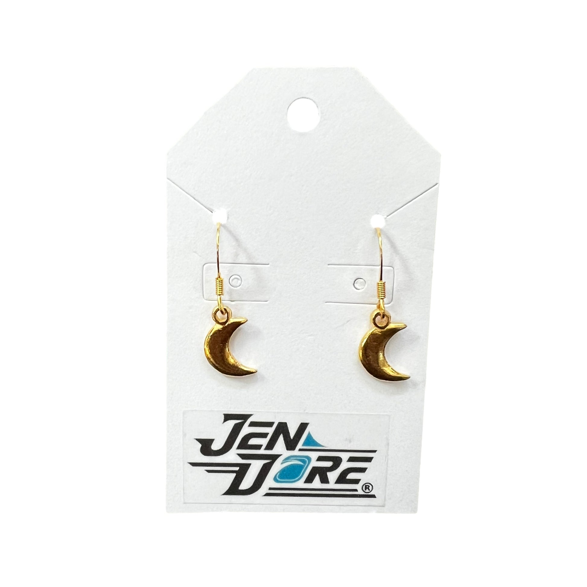 Handmade moon earrings with 18K gold plated stainless steel hooks, hypoallergenic lightweight jewelry by JenDore.