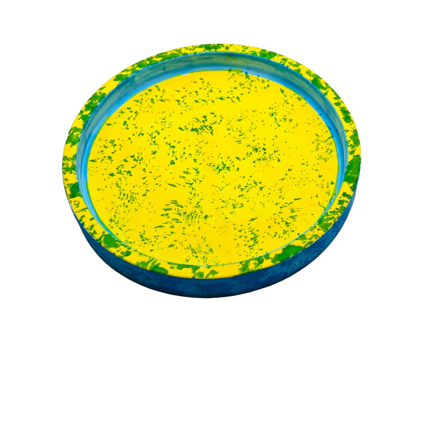JenDore Handmade Yellow & Blue Splatter Chaos Circular Ceramic Vanity Tray