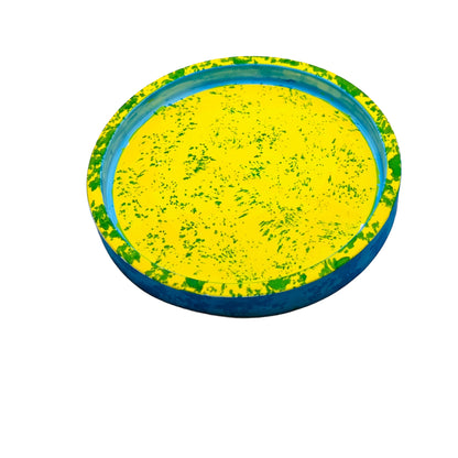 Plateau de vanité circulaire en céramique fait à la main Jendore jaune et bleu Splatter Chaos