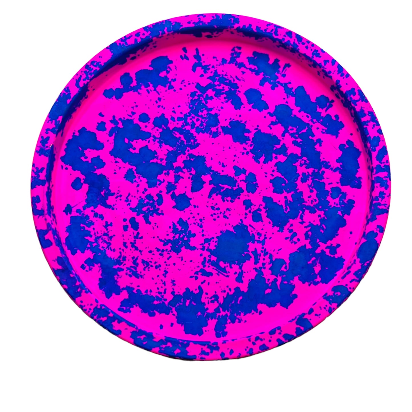 JenDore Bandeja de tocador circular de cerámica hecha a mano con salpicaduras de color rosa y azul intenso