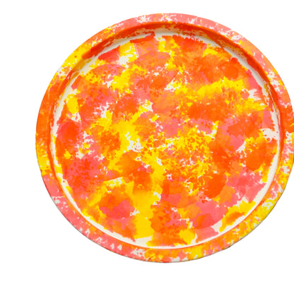 JenDore Bandeja de tocador circular de cerámica hecha a mano en amarillo y naranja Summer Vibes